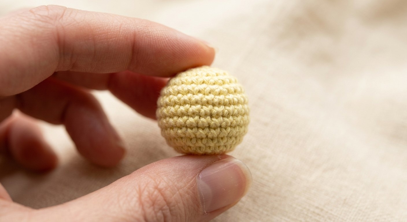 Small stuffed crochet center pod for the cotton flower